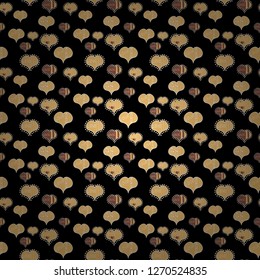 Background with hand drawn symbols. Drawing in sketch style on beige and black colors. Template for wrapping, decor, surface, cards, backgrounds, textile, print. Seamless vector pattern with hearts.