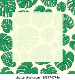 Background with hand drawn tropical leaves nad copyspace. Vector.