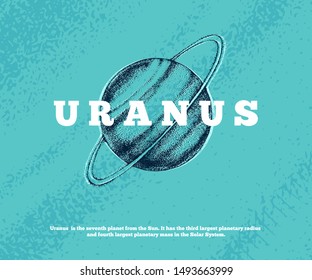 Background with hand drawn Uranus planet. Vector illustration isolated on white background.