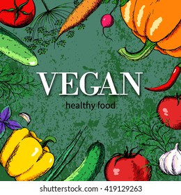 background with hand drawn vegetables. vector illustration
