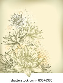 Background with hand drawn water lilies