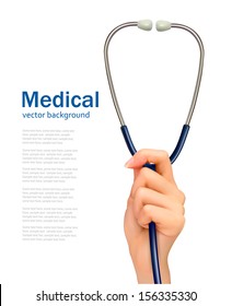 Background with hand holding a stethoscope. Vector.