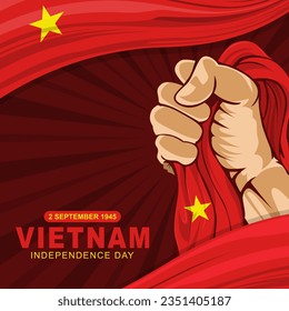 background of hand holding Vietnam Independence Day greeting flag