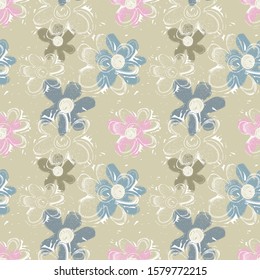 Background with hand sketched flowers. Vector seamless pattern. 