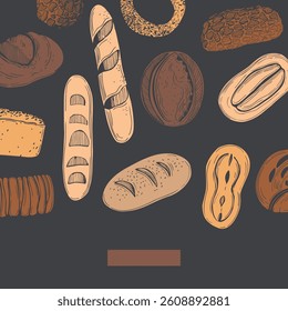  Vector background with hand-drawn bread . Sketch illustration.  