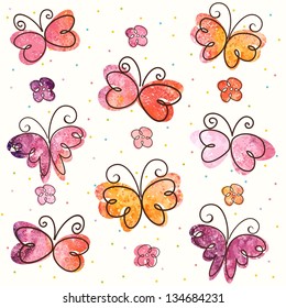 Background with hand-drawn butterflies. Vector illustration.