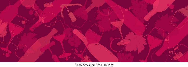 Background with hand-drawn illustrations of wine symbols. Textured drawings. Vector Backdrop