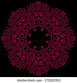 background of a hand-drawn pattern with hearts on black