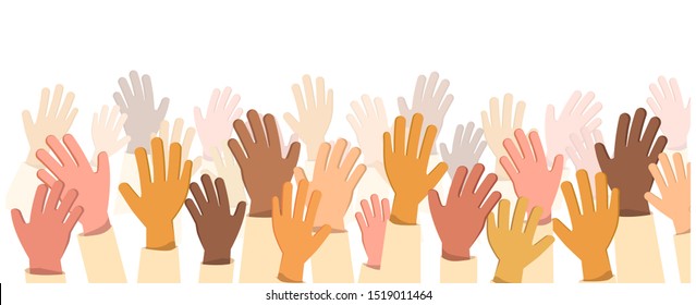 background of Hands different race Teamwork Concept silhouette. Hope, vote, freedom, event idea, business. vector illustration
