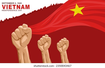 background of hands holding a flag greeting Vietnam's independence day