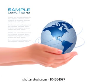 Background With Hands Holding Globe. Vector