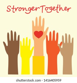 Background with Hands with Stronger together message. Modern concept for web banners, web sites, infographics. Creative flat design vector illustration 