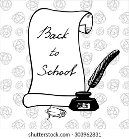 Background with handwritten inscription on the scroll Back to school. Hand draw