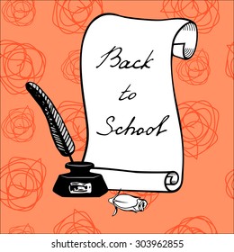 Background with handwritten inscription on the scroll Back to school. Hand draw