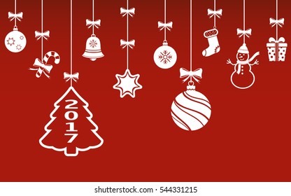 Background with hanging christmas decorations