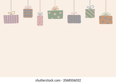 Fondo colgando cajas de regalo de Navidad. Diseño de Navidad. Vector