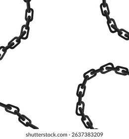 Background hanging heavy metal chains isolated on white background. Curved, wavy, arcing straight, stretched chains. Barrier, protection, prison, or prohibition. Vector illustration