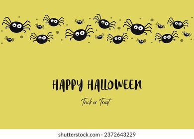 Background with hanging spiders and wishes. Halloween card. Vector
