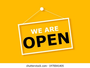 Background with a hanging we are open sign