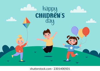 Background happy children's day in a flat 