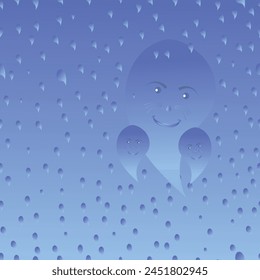 a background with happy cute rain drops , blue gradient color ,vector  