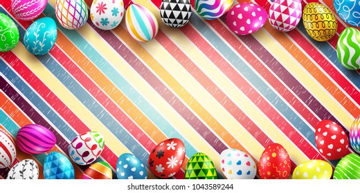 Background for Happy Easter Day with Colorful Painted Easter Eggs and space for your text.Vector illustration EPS10