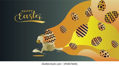 background for happy easter. illustration of masked easter bunny with egg. 