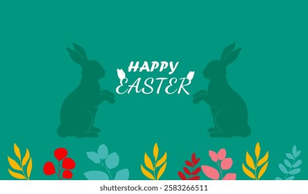 Background Happy Easter.Modern colorful Easter background concept design,illustration with hand drawn eggs, flowers,bunny.Trendy banner for design of party, flyer,event,celebration,ad,cover,card,sale