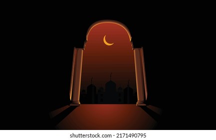 Background happy eid al ad ha mubarak celebration moque view moon blankspace area copy space area