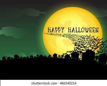 Background happy halloween with full moon and a lot of bat.
