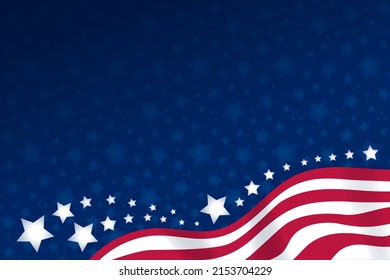 Background for happy independence day of USA, 4th of july banner. Vector template with American flag on dark blue starry background. United states design, illustration eps 10.