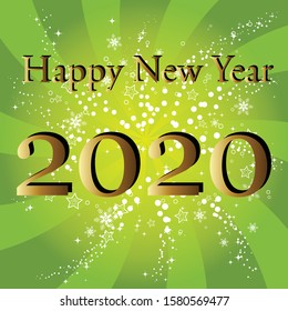 background happy new year 2020 green glowing gold