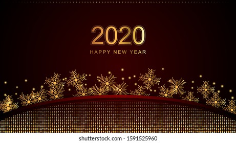 Background happy new year 2020. With gold sparkling circles. Vector illustration eps 10