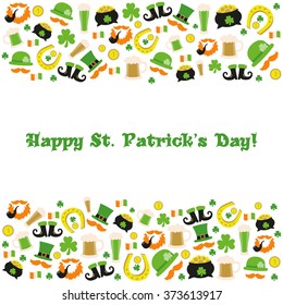 Background for happy st. patrick day with irish design, green clover.