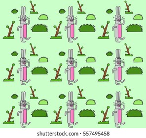 Background with hares and shrubs.