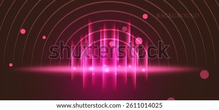 The background has a dark pink tone, which resembles a sound wave made up of high and low lines. There are pink dots and circles around it to create depth and interest in the image.