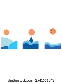 The background has the feel of a mountain beach and a bright sky with a round sun above it