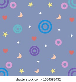 The background has lovely moon, stars and circles.