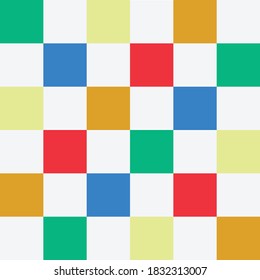 The background has many colorful squares for prints