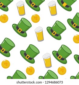 background hat beer coins happy st patricks day vector illustration