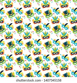 background hats and masks feathers brazil carnival festival vector illustration