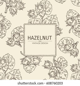 Background with hazelnut. Hand drawn