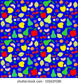 Background of Healthy Diet Fruits (Apple, Apricot, Cherry, Lemon, Peach, Pear, Plum, Strawberry)