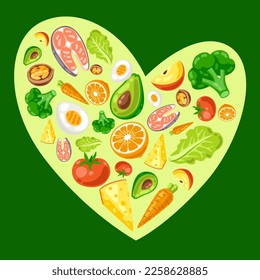 Background with healthy eating and diet meal. Fruits, vegetables and proteins for proper nutrition.