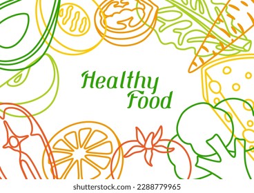 Background with healthy eating and diet meal. Fruits, vegetables and proteins for proper nutrition.