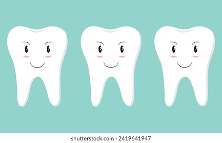 Background healthy and good teeth. dental health conditions. happy, funny, cute, and adorable tooth character. smile. Outline illustration design. vector
