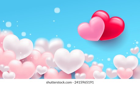 Background with heart. Delicate bright with 3D volumetric hearts. Texture for banner and postcard. Suitable for Valentine's Day and Mother's Day. Vector illustration
