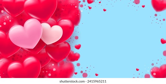 Background with heart. Delicate bright with 3D volumetric hearts. Texture for banner and postcard. Suitable for Valentine's Day and Mother's Day. Vector illustration