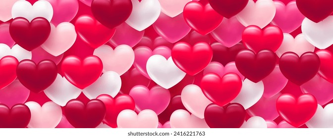 Background with heart. Delicate bright with 3D volumetric hearts. Texture for banner and postcard. Suitable for Valentine's Day and Mother's Day. Vector illustration