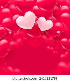 Background with heart. Delicate bright with 3D volumetric hearts. Texture for banner and postcard. Suitable for Valentine's Day and Mother's Day. Vector illustration